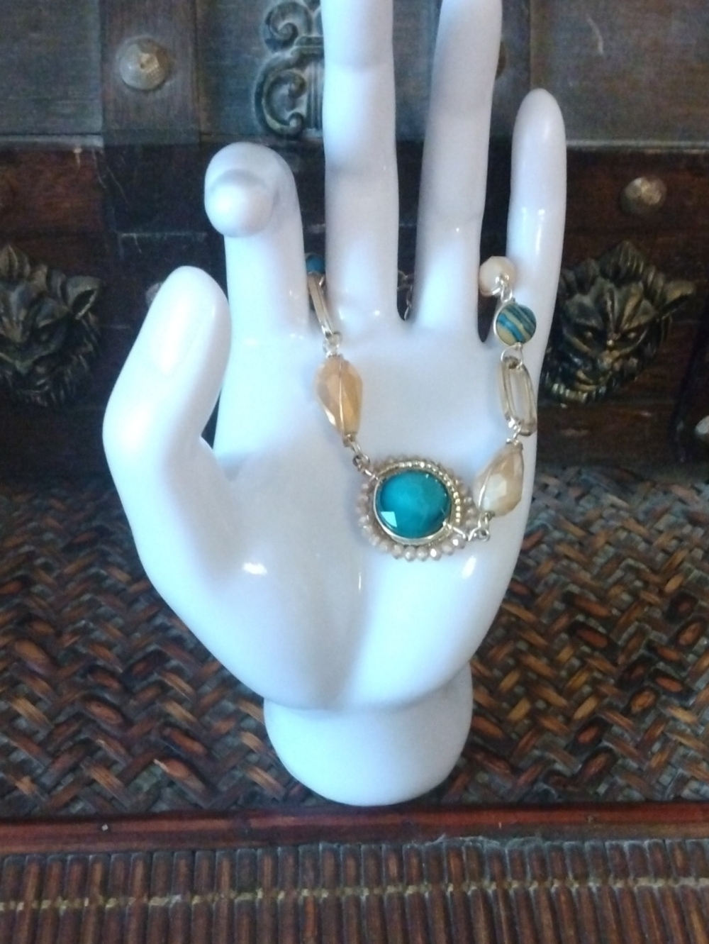 Gold Bracelet with Turquoise Center Stone